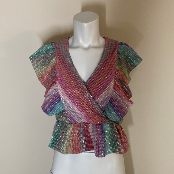 SAYLOR DARCIE LUREX FRILL top -size S - Picture 2 of 4